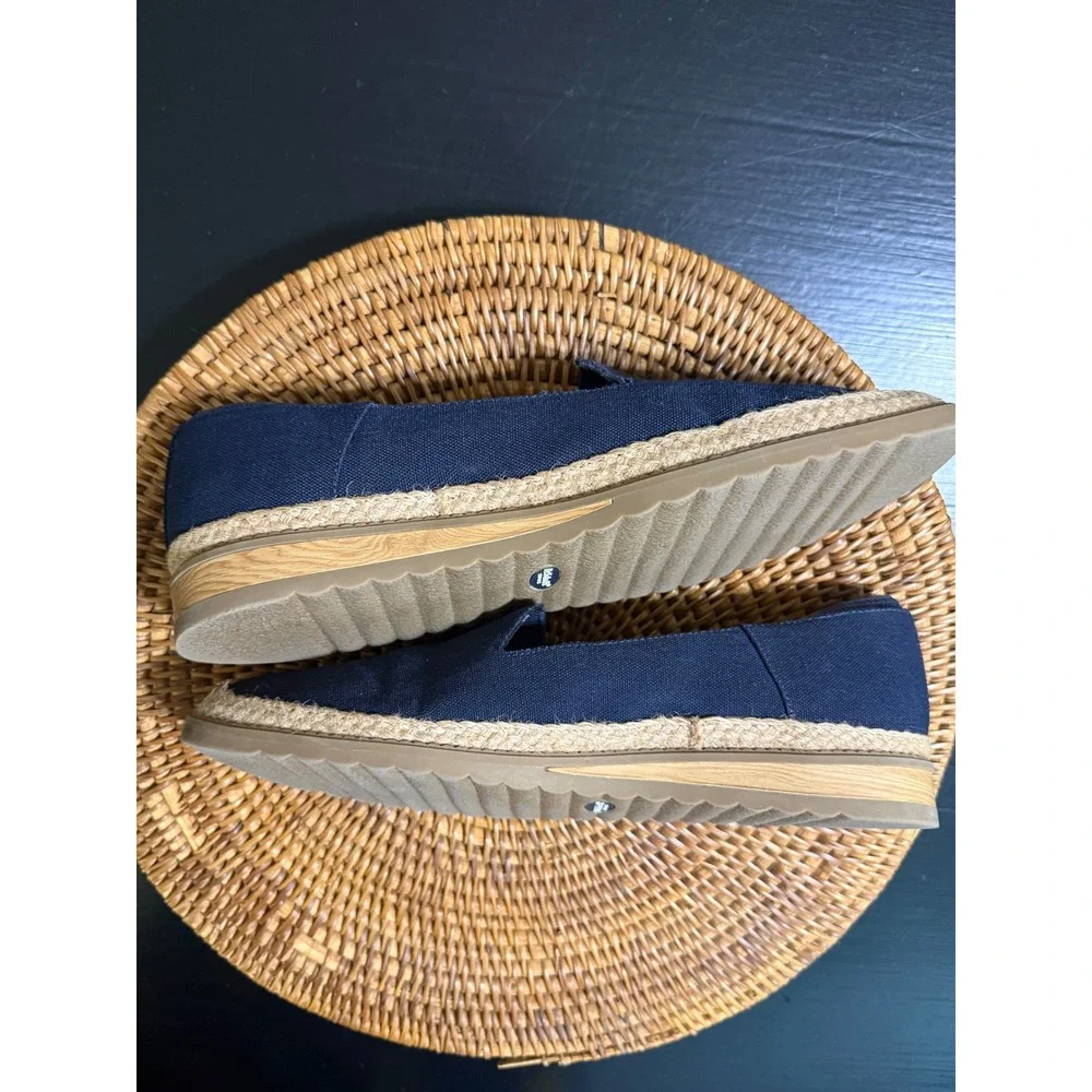 Dr. Scholls Sustainable Comfort Navy Canvas Espadrille Loafers Wedge Slip On